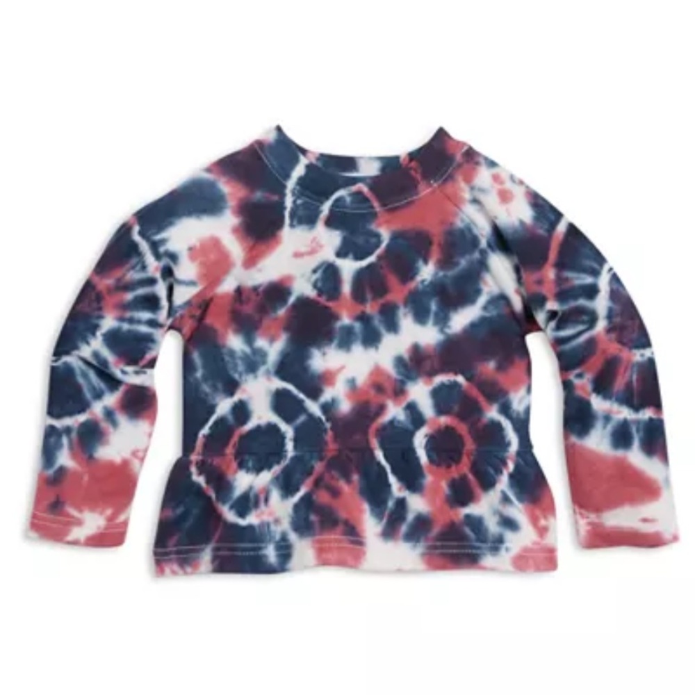Toddler Sovereign Code Girls Remi Tie Dye Peplum Sweatshirt Navy Red Maroon 24